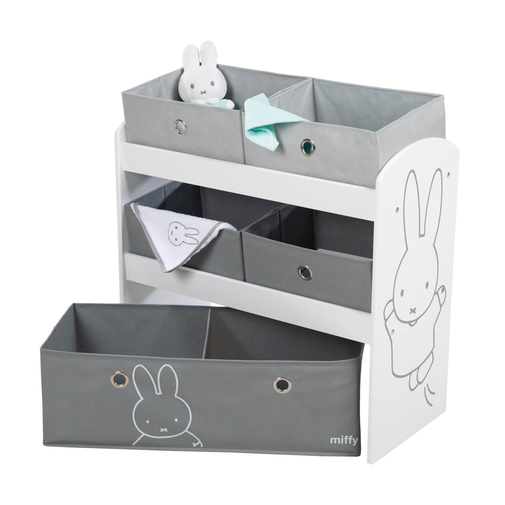 roba Spielregal 'miffy®', Spielzeugregal mit 5 Stoffboxen, Aufbewahrungsregal, für Jungen und Mädchen