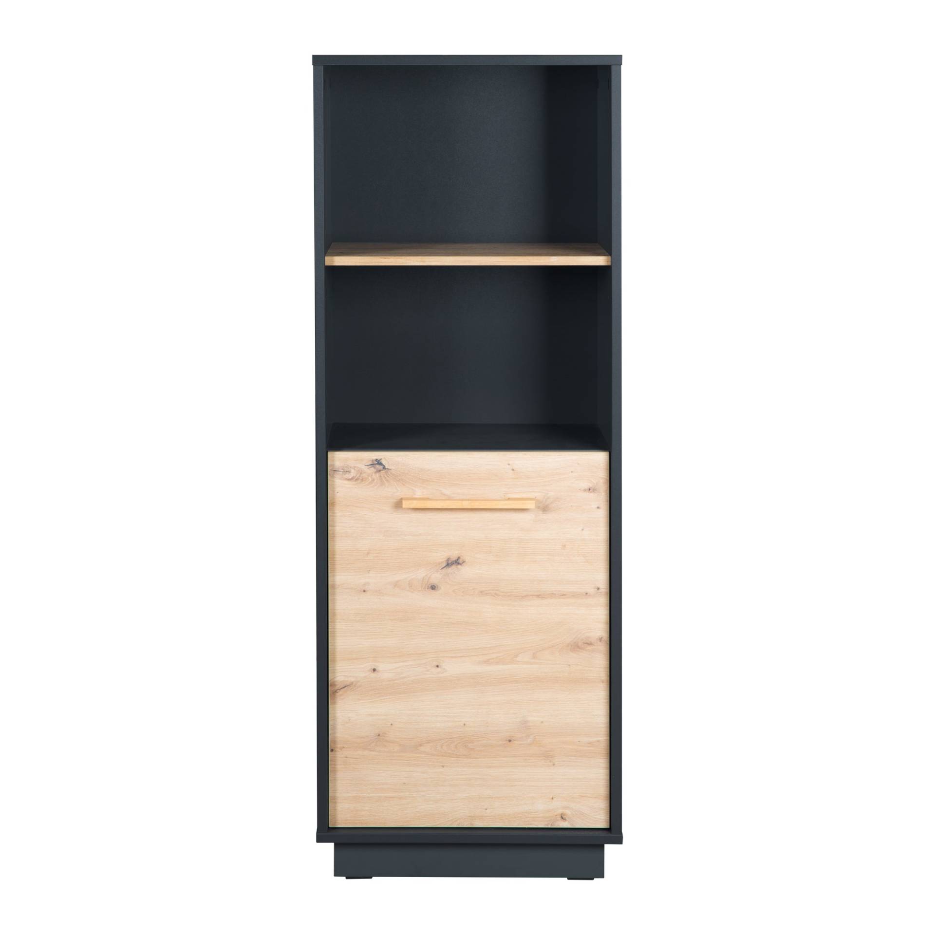 roba Standregal 'Lenn' - mit 2 offenen Fächern - Korpus in Anthrazit - Dekorative Tür in Holdekor 'Artisan Eiche'