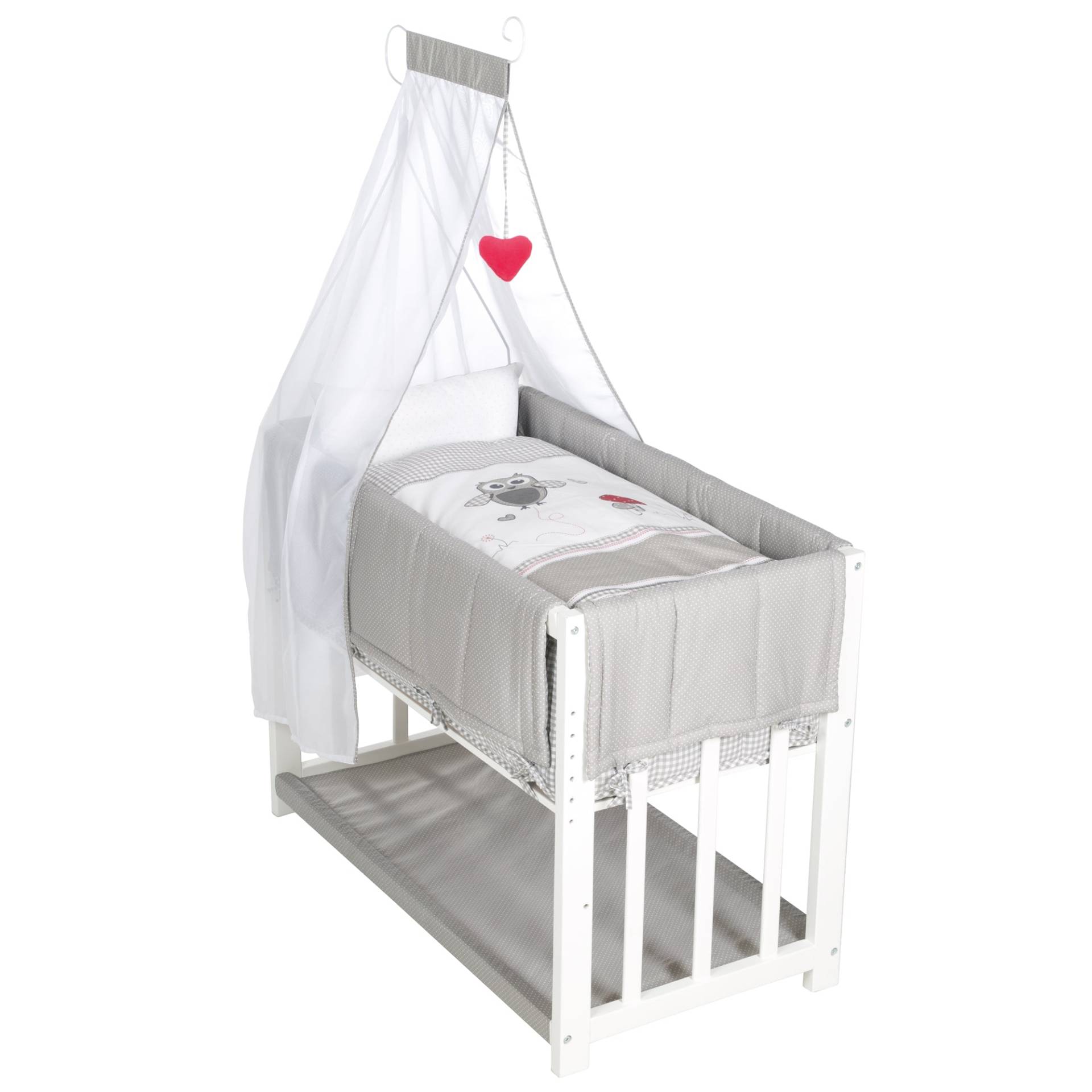roba Stuben- & Beistellbett 'Adam & Eule' 4 in 1, Babybett, Wiege & Kinderbank, weiß