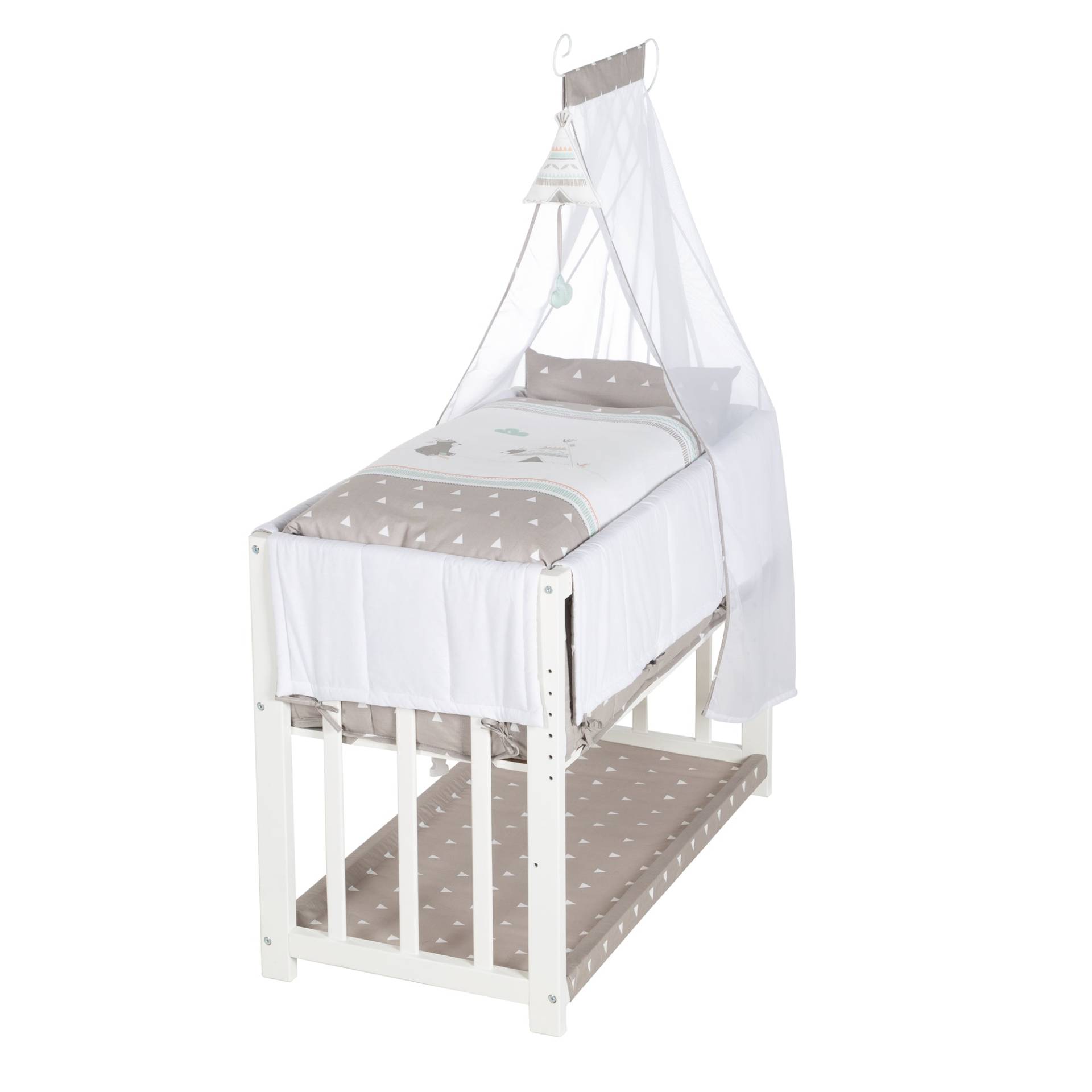 roba Stuben- & Beistellbett 'Indibär' 4 in 1, Babybett, Wiege & Kinderbank, weiß