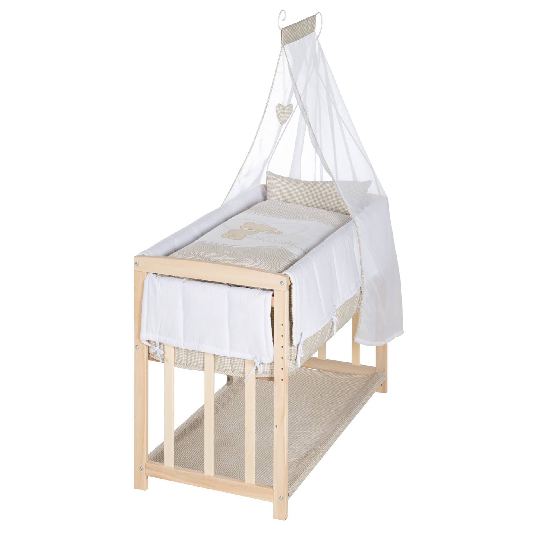 roba Stuben- & Beistellbett 'Liebhabär' 4 in 1, Babybett, Wiege & Kinderbank aus Buchenholz