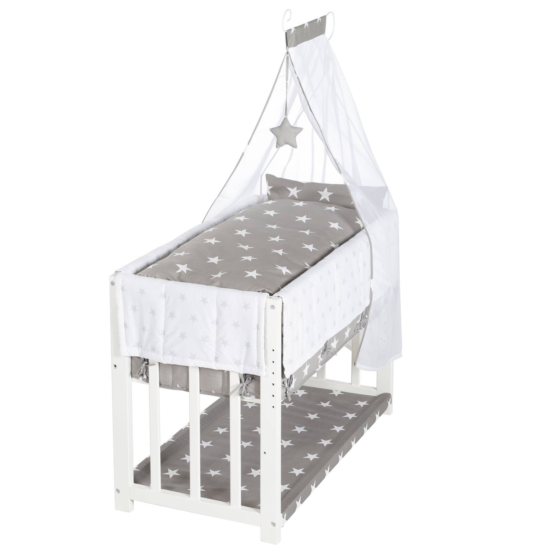 roba Stuben- & Beistellbett 'Little Stars' 3 in 1, Babybett weiß, inkl. kompletten Bettzubehör
