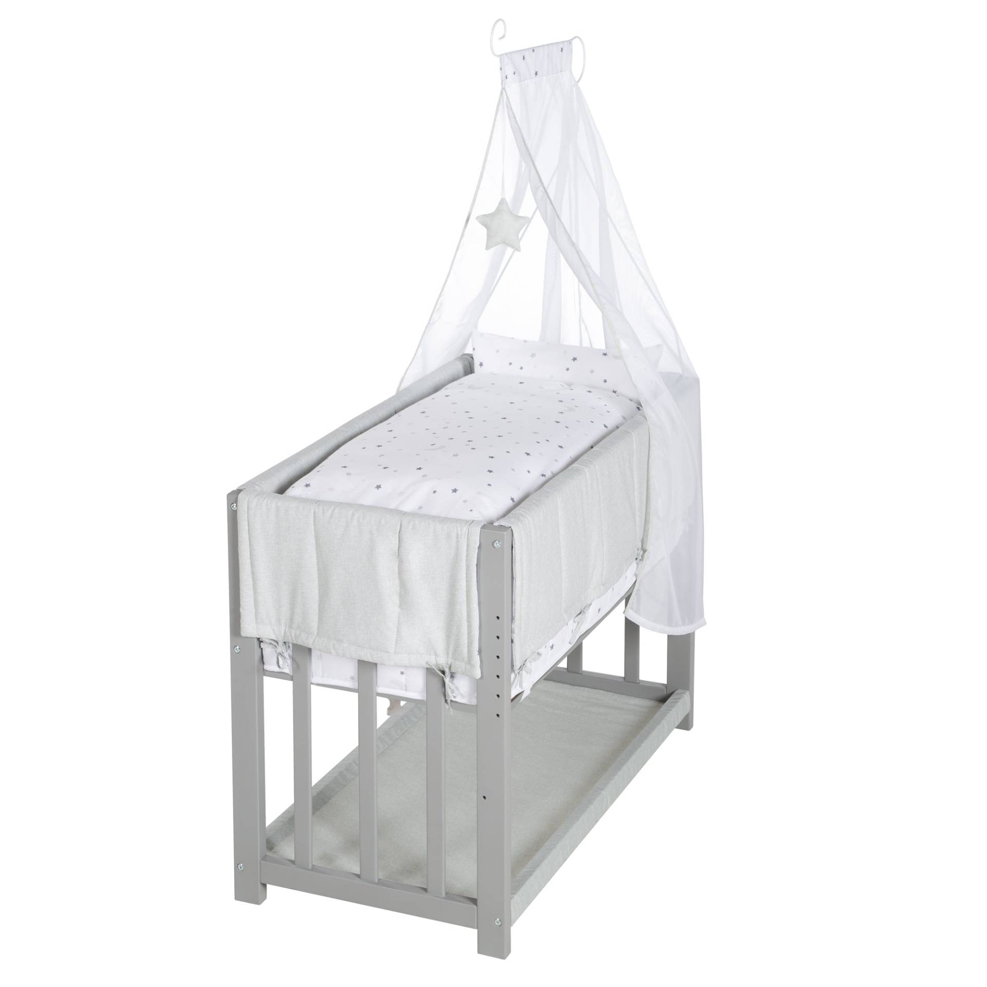 roba Stuben- & Beistellbett 'Sternenzauber grau' 3 in 1, Babybett grau, inkl. kompletten Bettzubehör