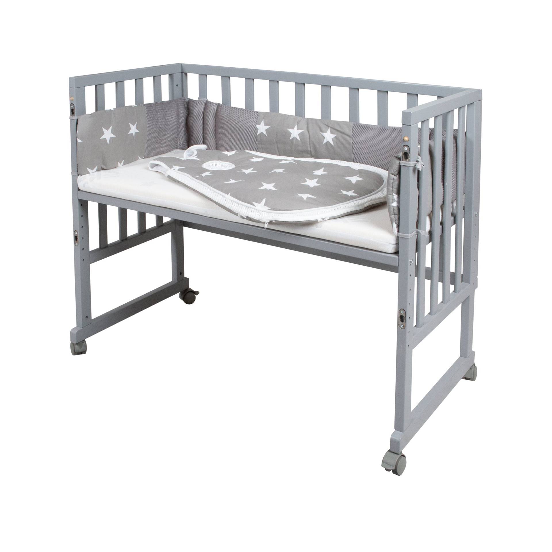 roba Stubenbett 'safe asleep®' 3 in 1,  'Little Stars', Beistellbett grau, Babybett & Bank, mit Zubehör