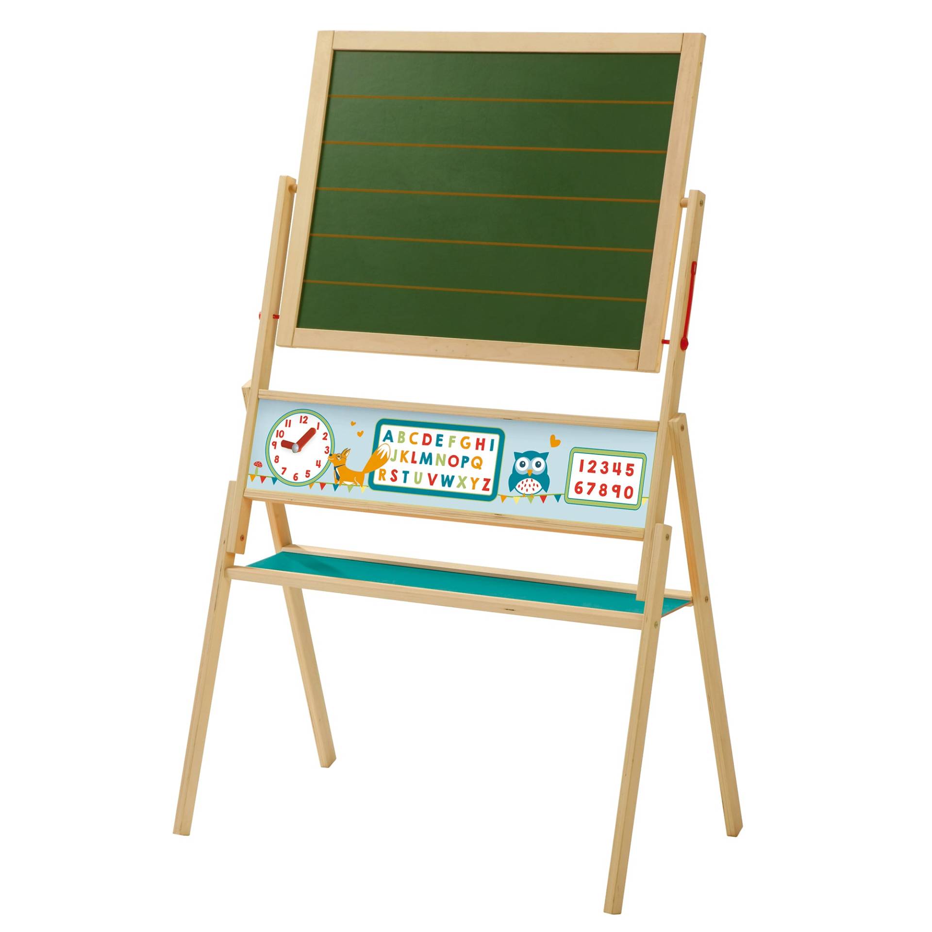 roba Tafel 'ABC Eule', Standtafel drehbar mit Schreibtafel liniert, Maltafel magnetisch, Holz, natur