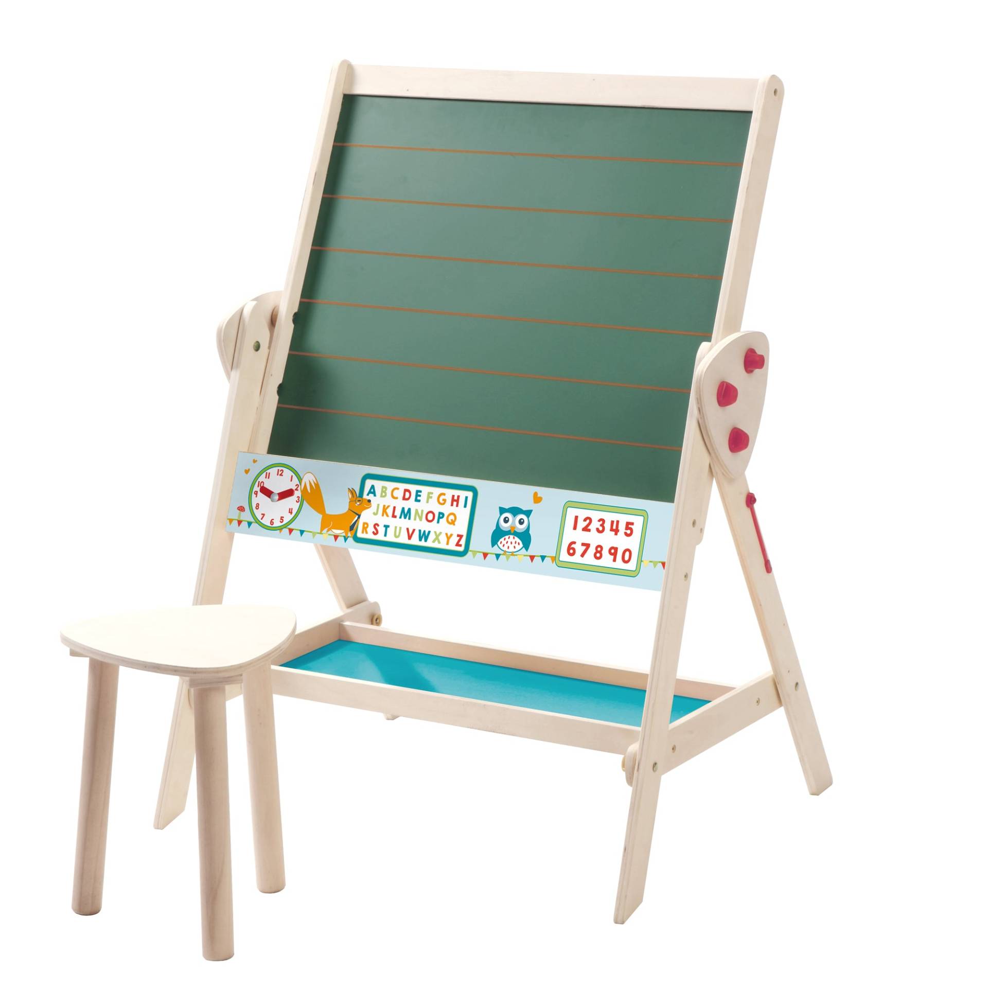 roba Tafel & Kinder-Sitz-Set 'Fuchs & Eule' wandelbar zu Tisch-Stuhl-Set, in Holz natur
