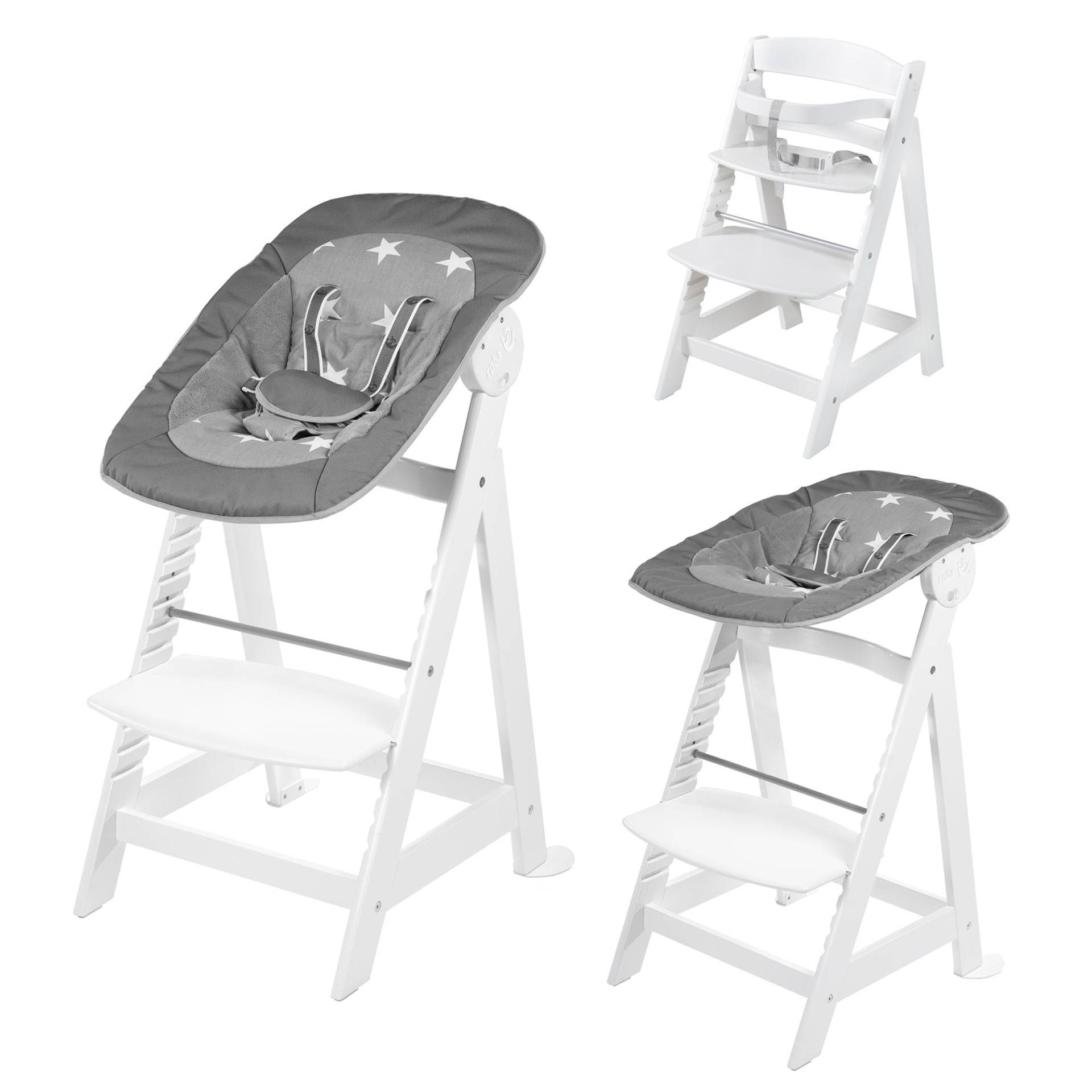roba Treppenhochstuhl 'Born Up', Set 2in1, 'Little Stars' Hochstuhl mit Liegefunktion, ab Geburt, weiß