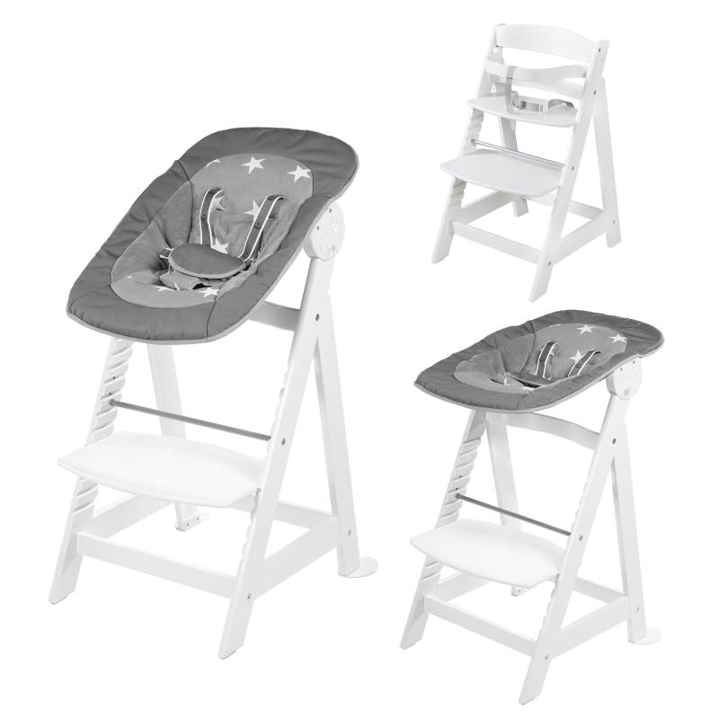 roba Treppenhochstuhl 'Born Up', Set 2in1, 'Little Stars' Hochstuhl mit Liegefunktion, ab Geburt, weiß
