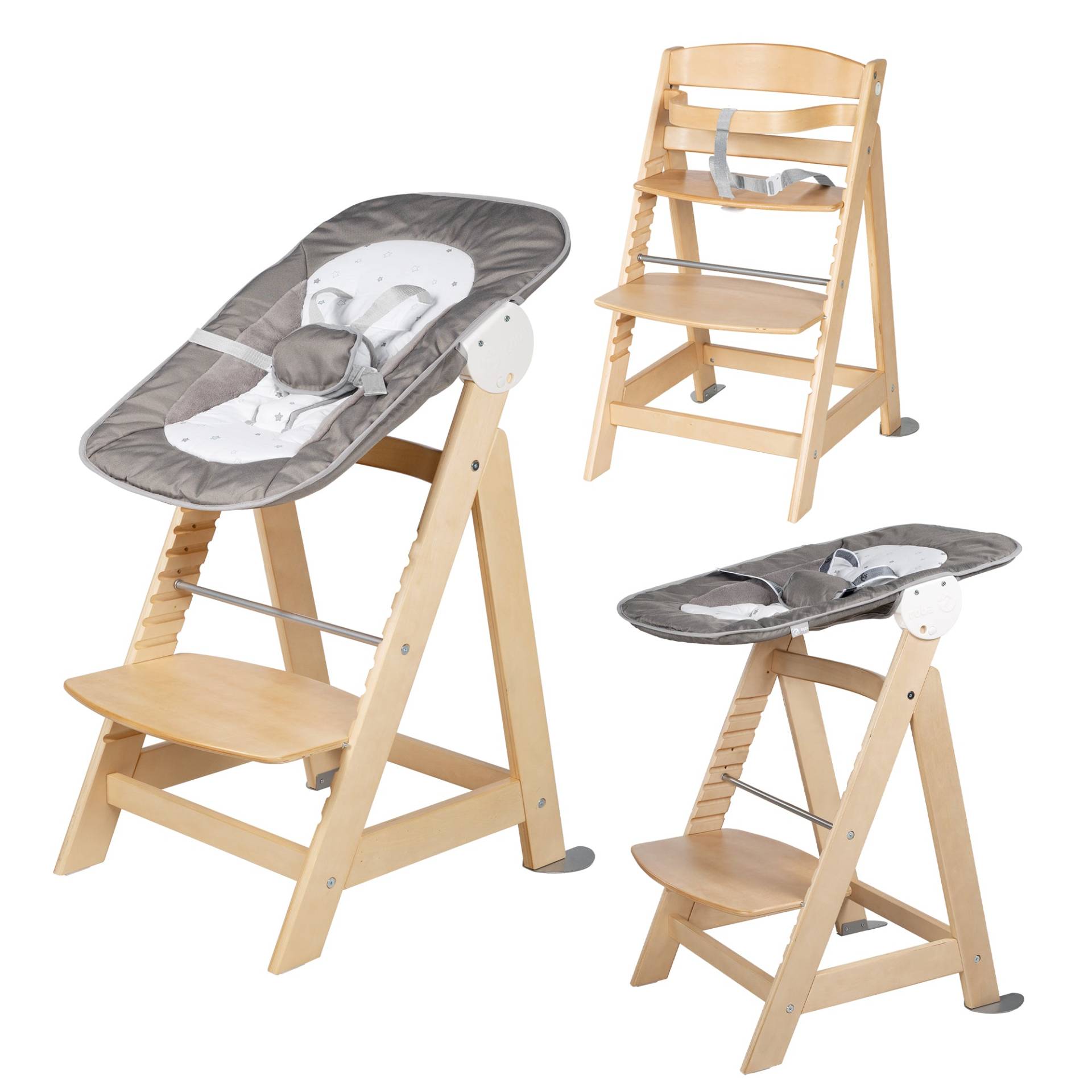 roba Treppenhochstuhl 'Born Up', Set 2in1, 'Sternenzauber', mit Liegefunktion, ab Geburt, natur