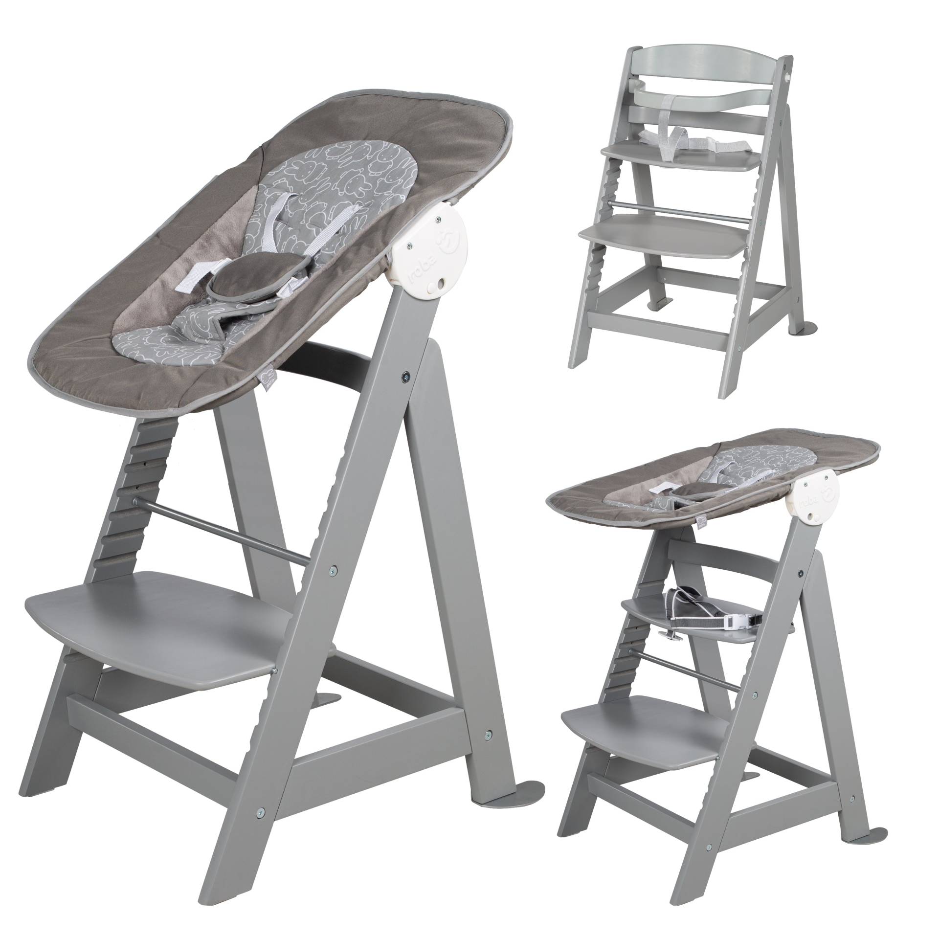 roba Treppenhochstuhl 'Born Up', Set 2in1, 'miffy®', Babyhochstuhl mit Liegefunktion, ab Geburt, taupe