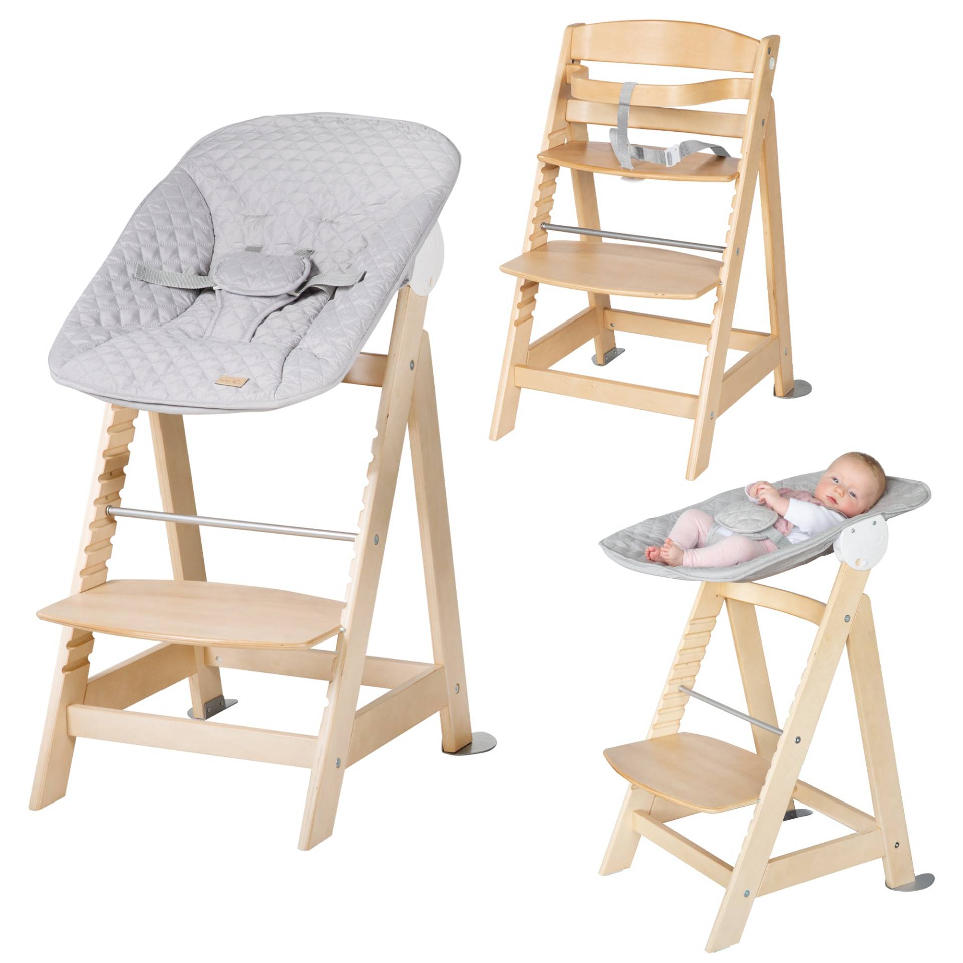 roba Treppenhochstuhl 'Born Up', Set 2in1, 'roba Style grau', Hochstuhl mit Liegefunktion, ab Geburt