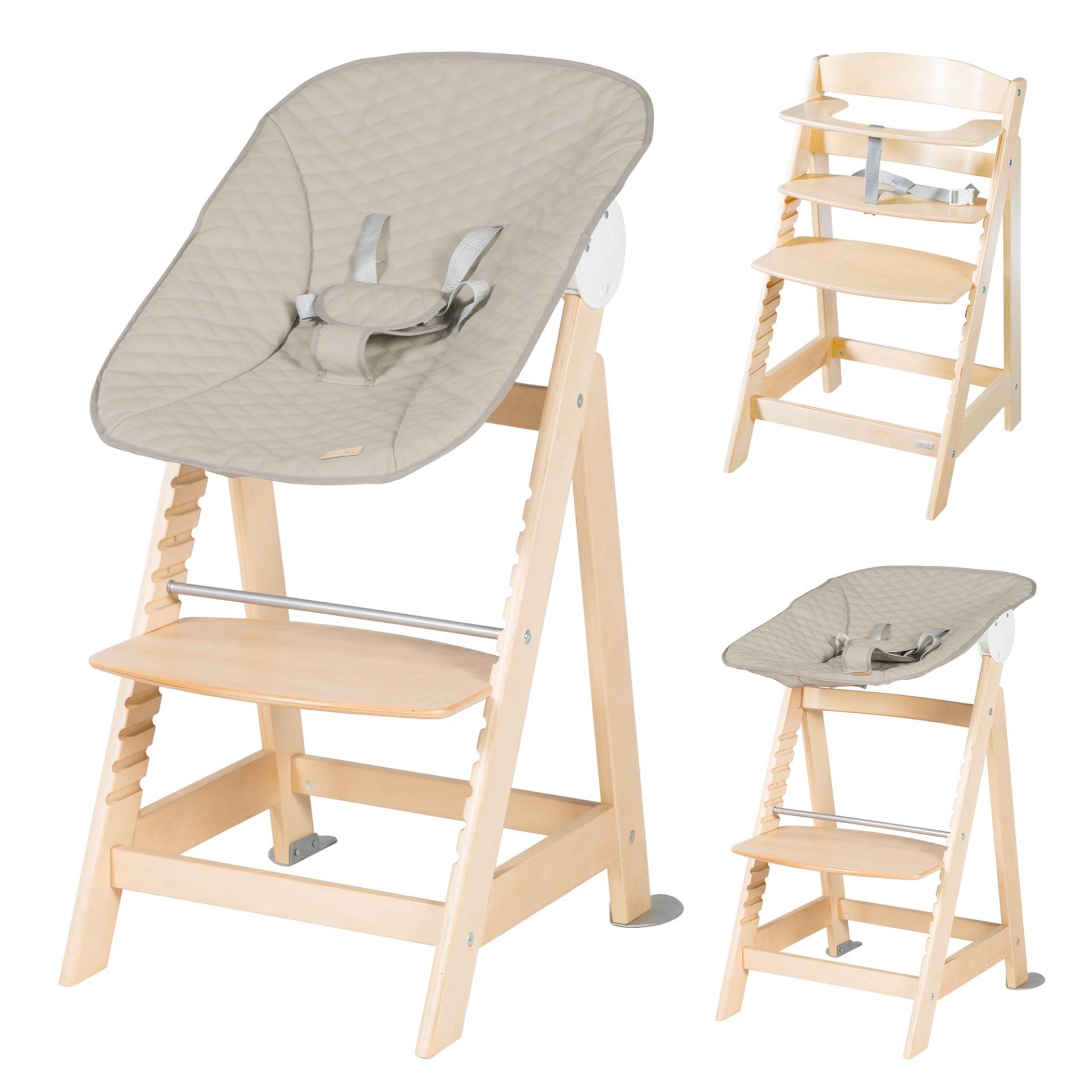 roba Treppenhochstuhl 'Born Up' Set 2in1, 'Greyish gesteppt', Hochstuhl mit Liegefunktion