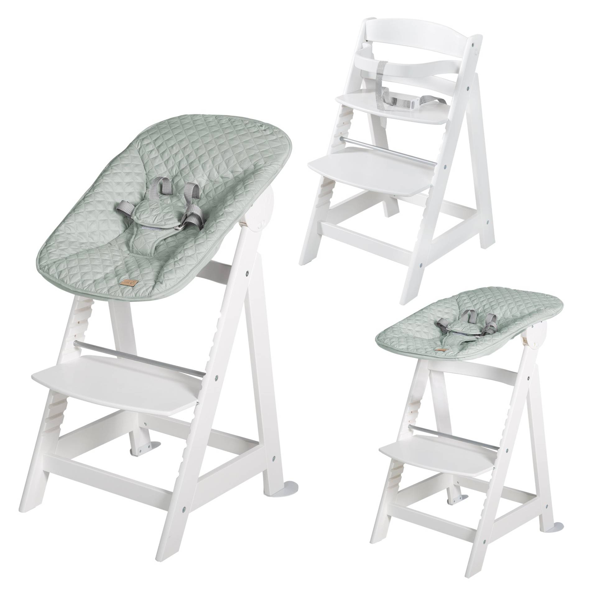 roba Treppenhochstuhl 'Born Up' Set 2in1, weiß, mit Liegefunktion/ -aufsatz 'roba Style' frosty green
