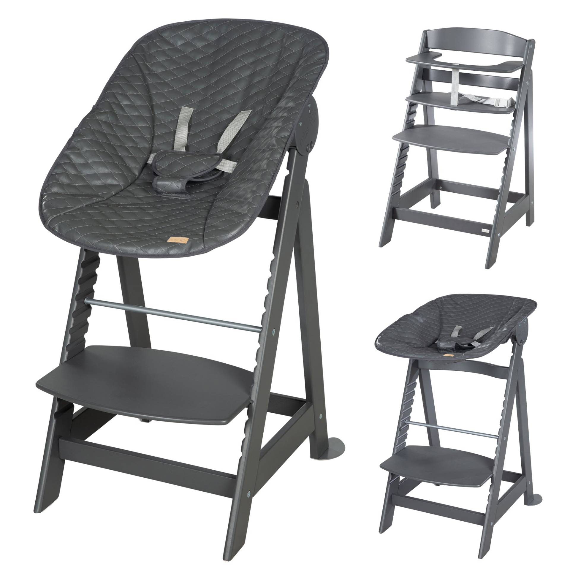 roba Treppenhochstuhl 'Born Up' Set 2in1 in Anthrazit, inkl. Liegeaufsatz 'Graphite gesteppt'