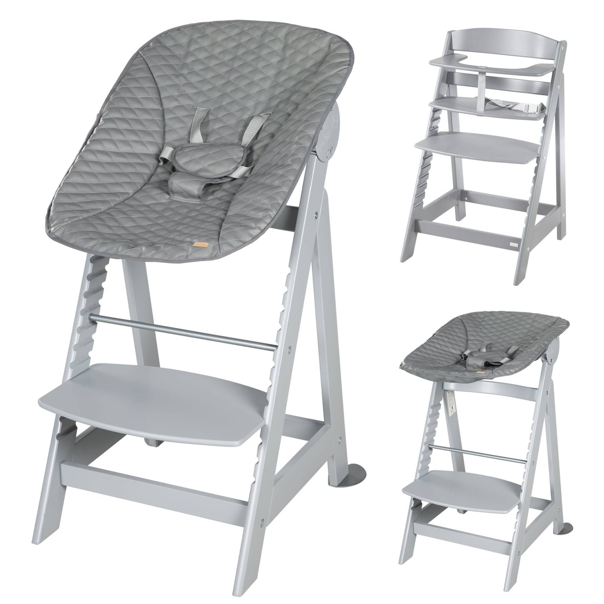 roba Treppenhochstuhl 'Born Up' Set 2in1 in Grau, inkl. Liegeaufsatz 'Stone gesteppt'