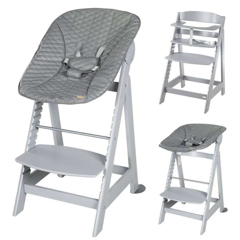 roba Treppenhochstuhl 'Born Up' Set 2in1 in Grau, inkl. Liegeaufsatz 'Stone gesteppt'