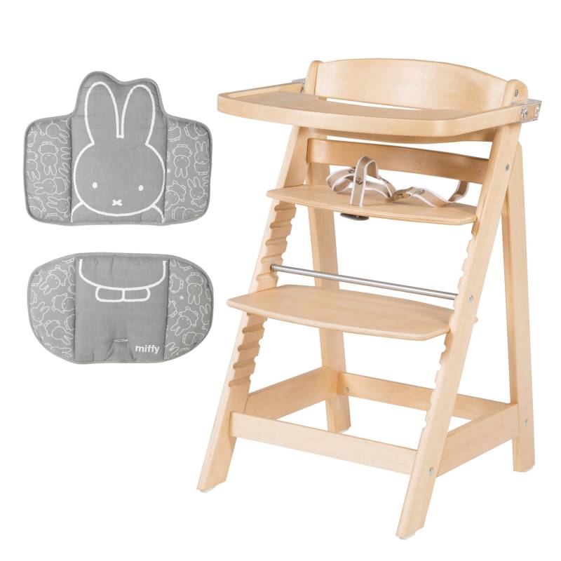 roba Treppenhochstuhl Sit Up FUN + Essbrett + Sitzkissen miffy® - Holz natur