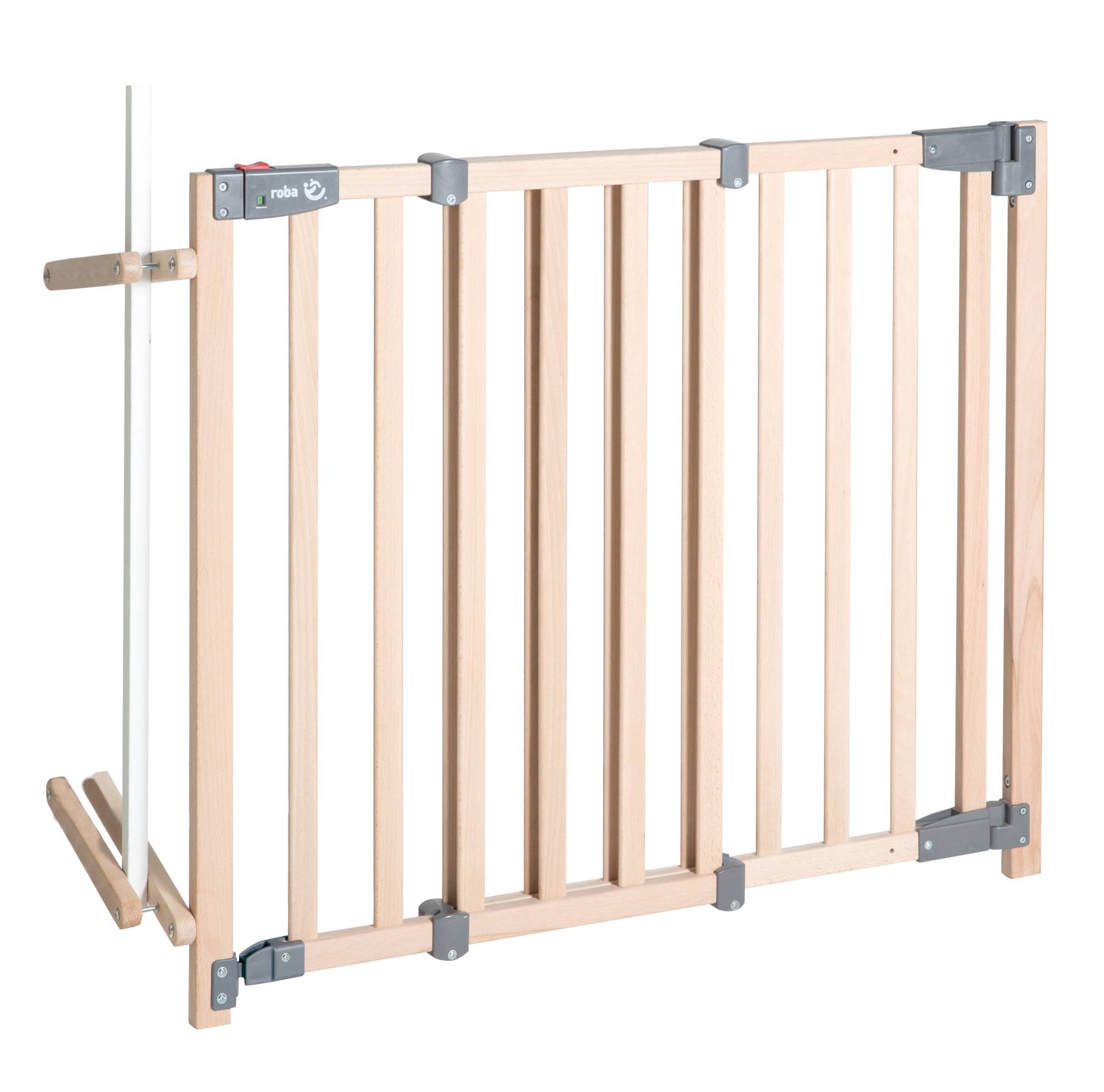 roba Treppenschutzgitter 'Safety Up', Schutzgitter mit Ampelfunktion, Buche massiv, 93,5 - 120,5 cm