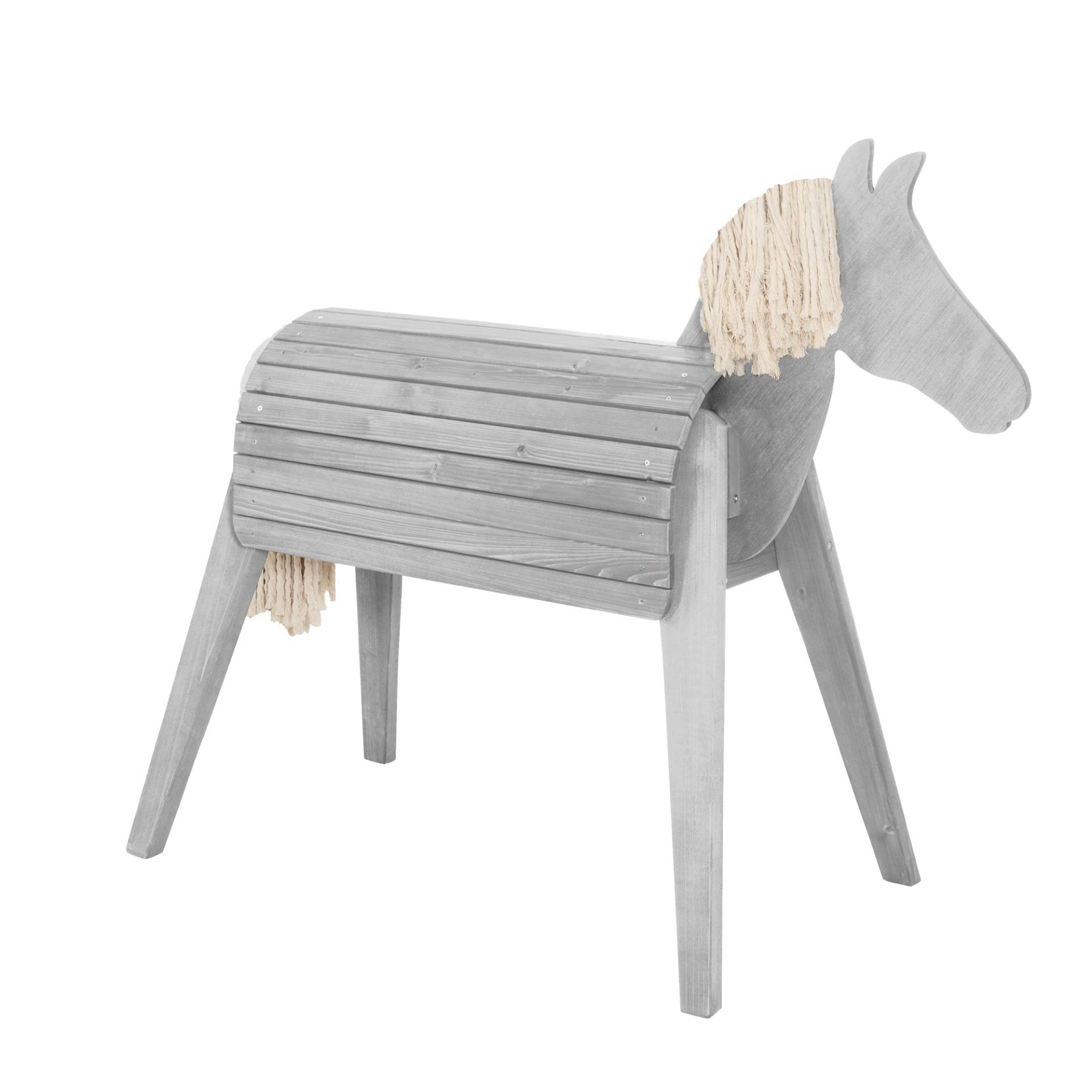roba Voltigier- & Outdoor-Pferd, Massivholz grau lasiert, Gartenpferd mit Mähne & Schweif