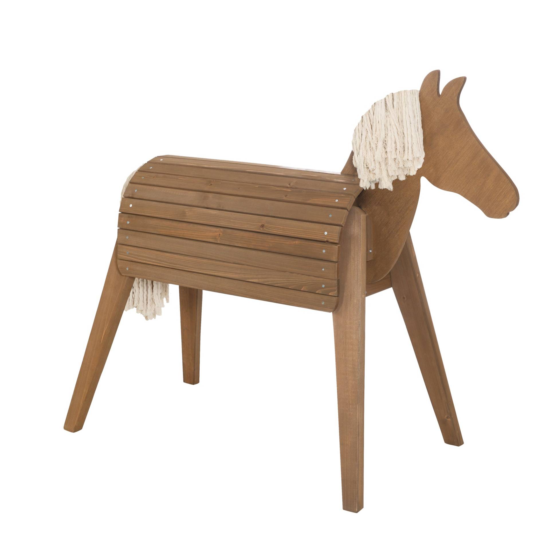 roba Voltigier- & Outdoor-Pferd, Massivholz teakfarben, Gartenpferd mit Mähne & Schweif