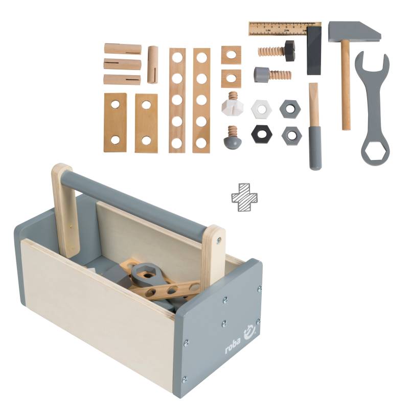 roba Werkzeugkiste für Kinder, Holzwerkzeugkasten, Holzbaukasten inklusive 22-teiligem Werkzeug roba Werkzeugkiste für Kinder, Holzwerkzeugkasten, Holzbaukasten inklusive 22-teiligem Werkzeug
