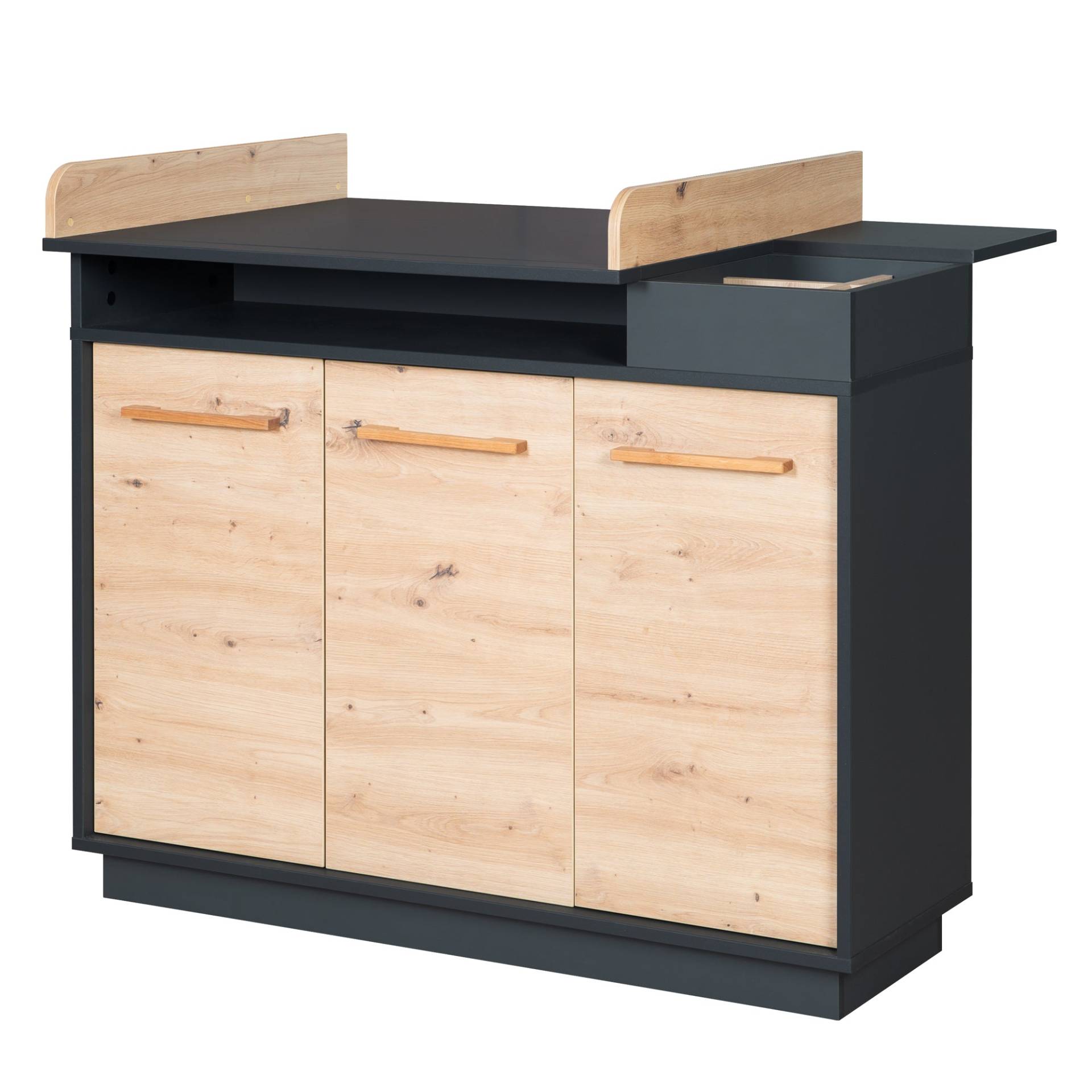 roba Wickelkommode 'Lenn' inkl. offenen Fächern, Anthrazit / Holzdekor 'Artisan Eiche'