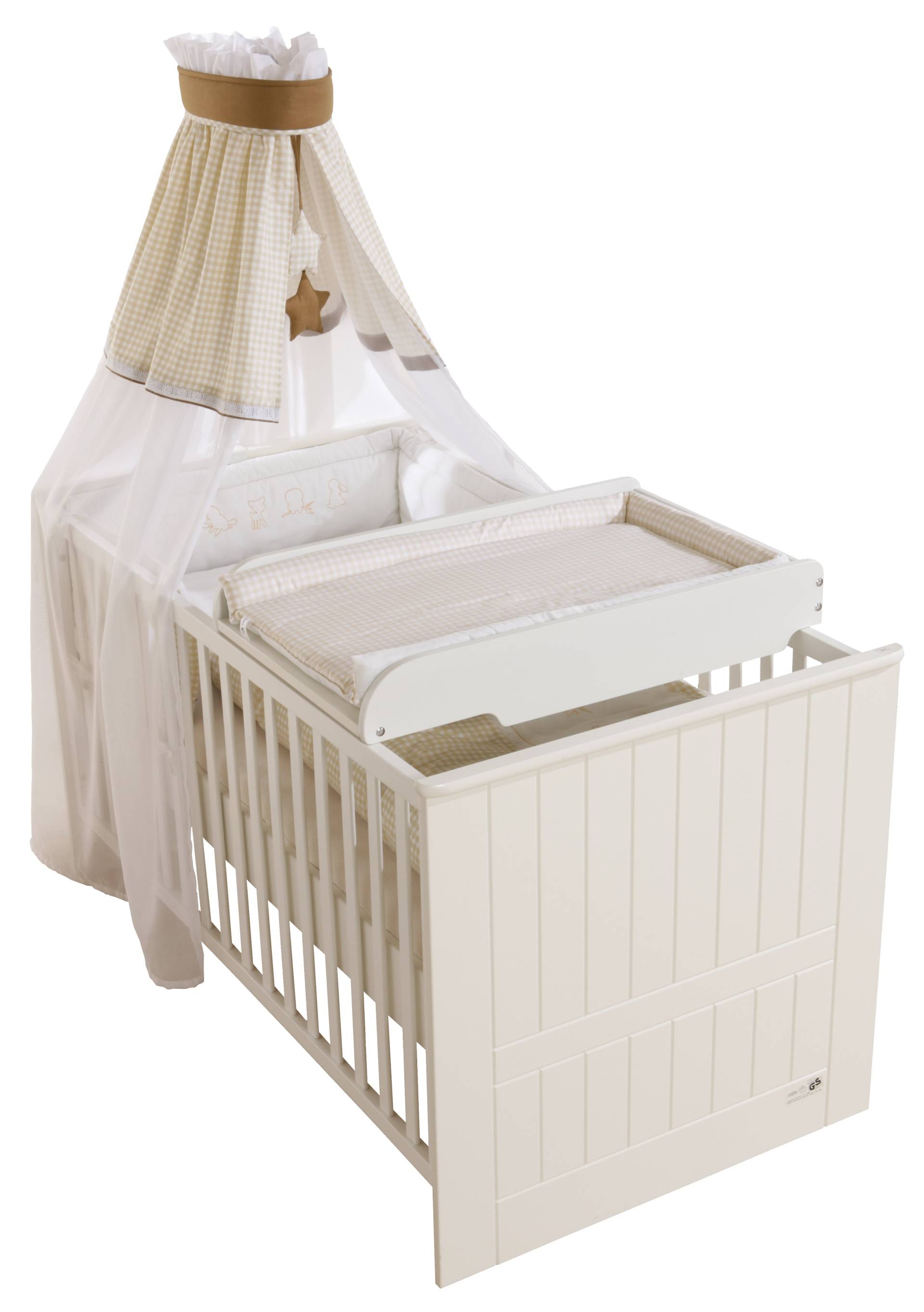 roba Wickelplatte inkl. Wickelauflage 'Vichy beige', zum Aufsetzen Baby- & Kinderbetten, weiß