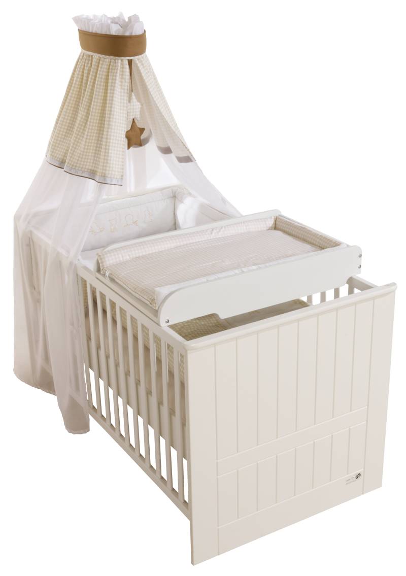 roba Wickelplatte inkl. Wickelauflage 'Vichy beige', zum Aufsetzen Baby- & Kinderbetten, weiß