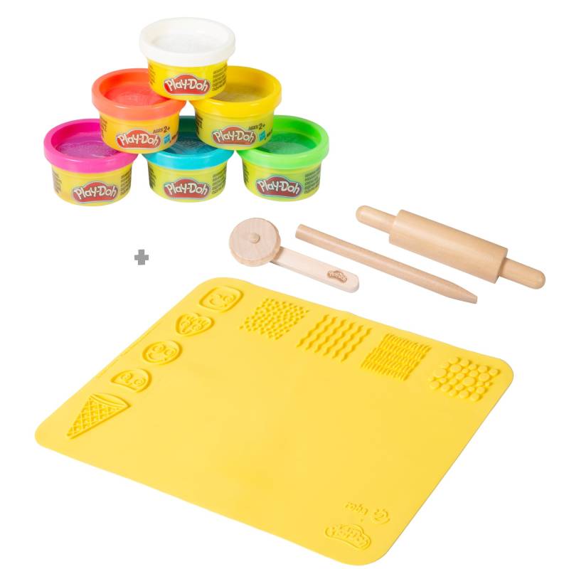 roba roba x Play-Doh Spielset mit 3D-Kreativmatte, Holzwerkzeugen, Knetdosen