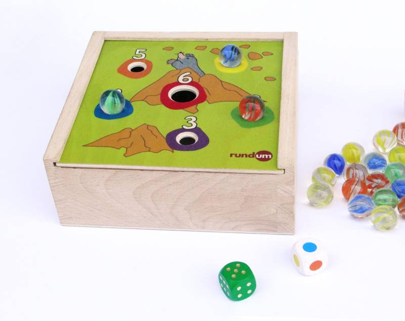 rundum - Maulwurf Golf Holzkiste, 50 Murmeln