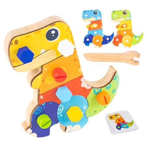 biteatey Dinosaurier-Schraubspielzeug,Kinder-Schraubspielzeug, Montessori Holz-Sensorbrett, Niedliches Mehrzweck-Schraubspielzeug, farbenfrohes Lernspielzeug für die Auge-Hand-Koordination von biteatey