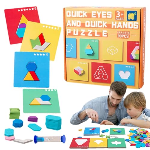 biteatey Holzklötze-Puzzle,Montessori-Holzpuzzle,Holzklötze, Puzzle-Spielzeug für Kinder - Buntes Puzzle-Set mit Sanduhr und 20 Karten, Denksportspielzeug für die frühe Bildung von biteatey