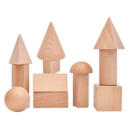 biteatey Mini-Geometriekörper,Geometrische Körperkörper aus Holz | Grundfarben-Set mit geometrischen Formenblöcken - Montessori-Lernspielzeug, solide Figuren, pädagogische 3D-Form, Holzspielzeug, von biteatey
