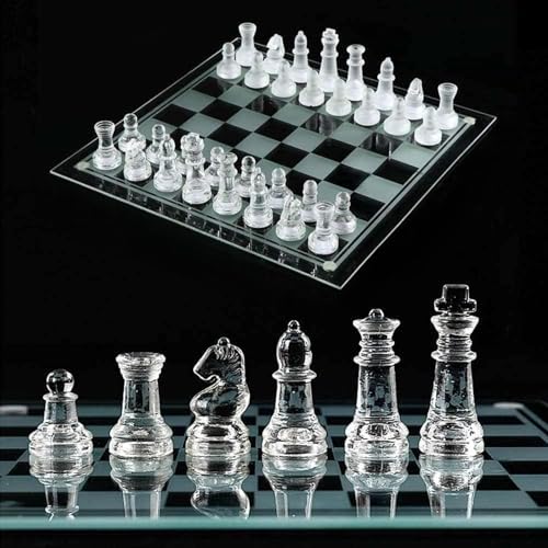 Glas Schachspiel Hochwertig 25 × 25 cm Tragbares Reiseschach Anfänger Schachspiel Schachbrett Schachset Chess Board Schach für Kinder und Erwachsene von biubiusot