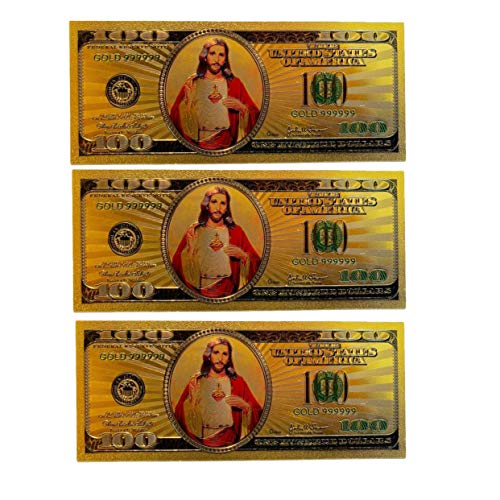 blinkee Dreierpack Jesus Christus Bild in einhundert Dollar 24 Karat vergoldete Geldscheine zum Sammeln zur Dekoration blinkee Dreierpack Jesus Christus Bild in einhundert Dollar 24 Karat vergoldete Geldscheine zum Sammeln zur Dekoration von blinkee