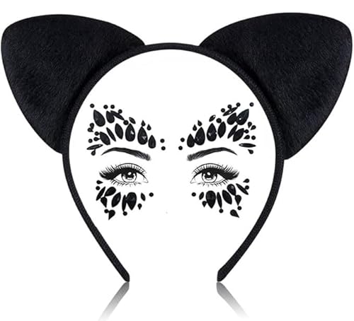 2pcs Katzenohren Haarreif,Cat Ears Headband,Katzen Haarreif Karneval+Glitzersteine Gesicht,Karneval Party Zubehör Katzen Kostüm für Karneval,Karneval Party Kopfschmuck für Damen,Mädchen (Style 1) 2pcs Katzenohren Haarreif,Cat Ears Headband,Katzen Haarreif Karneval+Glitzersteine Gesicht,Karneval Party Zubehör Katzen Kostüm für Karneval,Karneval Party Kopfschmuck für Damen,Mädchen (Style 1) von boocooberg