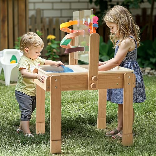 Bopoobo Sand- und Wassertisch für Kleinkinder, 4-in-1 sensorischer Aktivitätstisch aus Holz mit 2 Aufbewahrungsbehältern, Acrylbrett für Malerei, Gleitbahn und von bopoobo