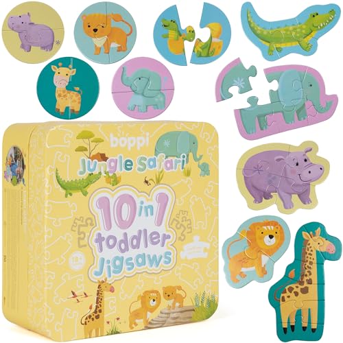 10 Progressive Puzzles für Kleinkinder ab 18 Monaten - Dschungeltier-Kleinkindpuzzles/Entwicklungsspielzeug für Kinder - Dschungelsafari-Puzzle von boppi Hergestellt aus 100% recyceltem Karton von boppi