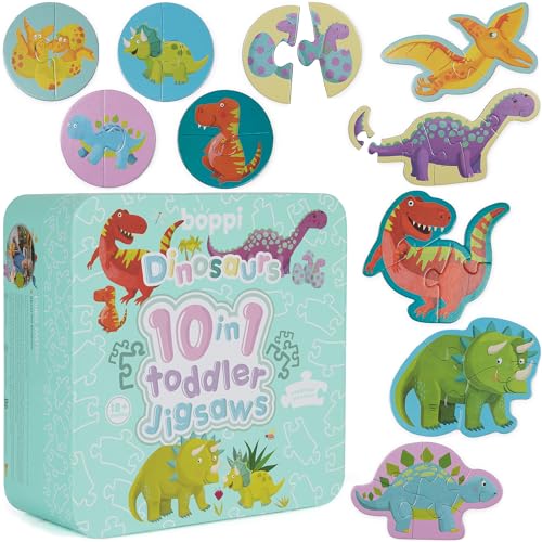 Progressive 10-in 1- Puzzles für Kleinkinder ab 18 Monaten – Dinosaurier-Kleinkindpuzzles/Entwicklungsspielzeug für Kinder – Dinosaurier-Puzzle von boppi Hergestellt aus 100% recyceltem Karton von boppi