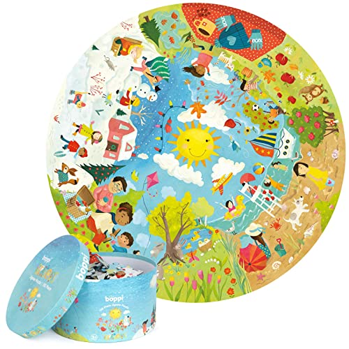 boppi Jahreszeiten Rundes Jigsaw Puzzle aus 100% recyceltem Karton, Frühling, Sommer, Herbst und Winter Szenen, 150 Teile für Kinder 3 4 5 6 7 8 Jahre, 58cm Durchmesser von boppi