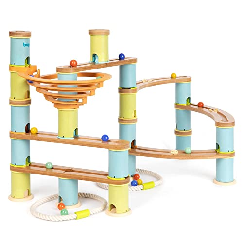 boppi Murmelbahn umweltfreundlich 89 Stück Holz Bambus-Labyrinth für Kinder mit 16 Murmeln - Konstruktion STEM Spielzeug für Jungen und Mädchen ab 3 Jahren - Erweitertes Paket von boppi