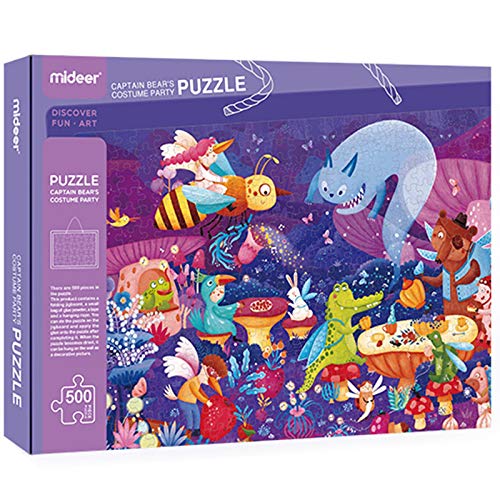 boppi Mideer Puzzle - Captain Bear's Geburtstags Party. 500 Puzzleteile für Kinder ab 6 Jahren. Kinder Puzzel mit 52 cm Durchmesser, einem Bilderrahmen und Einer Kordel zum Aufhängen von boppi