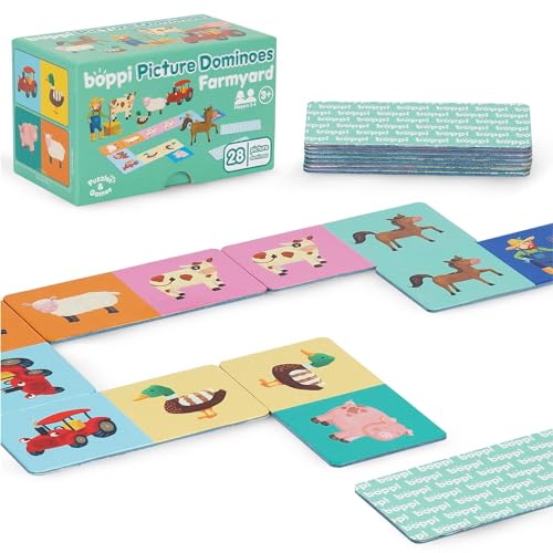 boppi Domino-Set, Bilderspiel für Kleinkinder – Farbenfrohes Dominospiel mit Bauernhoftier-Motiv, Montessori/STEM-Fächer, für Kinder – Spiele für Kinder ab 3 Jahren von boppi