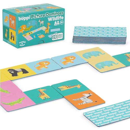 boppi Domino-Set, Bilderspiel für Kleinkinder – buntes Wildtier-Thema, Montessori-/Mint-Dominosteine für Kinder – Spiele für Kinder ab 3 Jahren von boppi