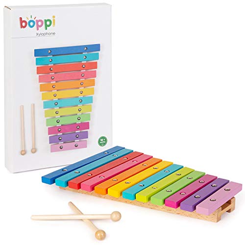 boppi Xylophon aus Naturholz, für Kleinkinder und Babys, mit 2 Holzschlägeln und 12 regenbogenfarbenen Tasten für Kinder und Kinder, 32 cm lang, ab 18 Monaten boppi Xylophon aus Naturholz, für Kleinkinder und Babys, mit 2 Holzschlägeln und 12 regenbogenfarbenen Tasten für Kinder und Kinder, 32 cm lang, ab 18 Monaten von boppi
