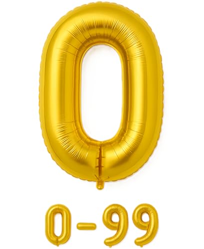 Folienballon Zahlen Nummern in gold, 80 cm großer Ballon mit Luftröhrchen, Perfekt für Geburtstag, Jubiläum, Party & Events, auch mit Helium nutzbar, Zahlenballons Deko (0) von brand promotion