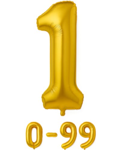 Folienballon Zahlen Nummern in gold, 80 cm großer Ballon mit Luftröhrchen, Perfekt für Geburtstag, Jubiläum, Party & Events, auch mit Helium nutzbar, Zahlenballons Deko (1) von brand promotion