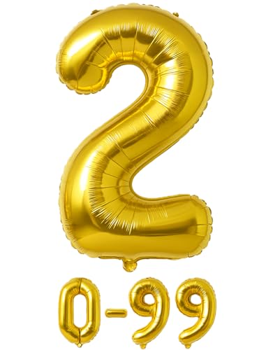 Folienballon Zahlen Nummern in gold, 80 cm großer Ballon mit Luftröhrchen, Perfekt für Geburtstag, Jubiläum, Party & Events, auch mit Helium nutzbar, Zahlenballons Deko (2) von brand promotion
