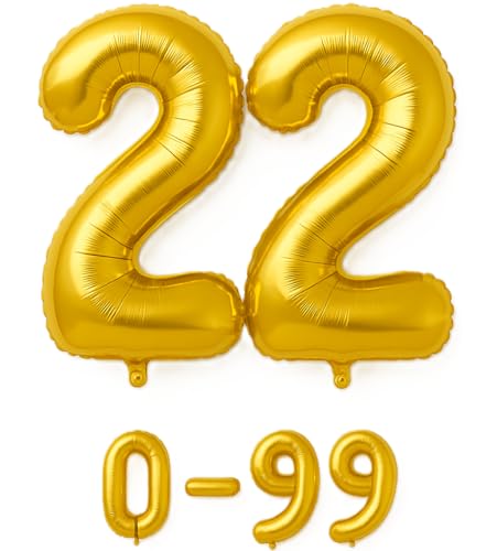 Folienballon Zahlen Nummern in gold, 80 cm großer Ballon mit Luftröhrchen, Perfekt für Geburtstag, Jubiläum, Party & Events, auch mit Helium nutzbar, Zahlenballons Deko (22) von brand promotion
