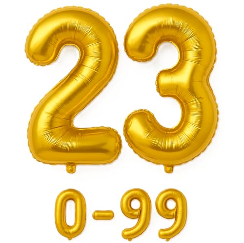 Folienballon Zahlen Nummern in gold, 80 cm großer Ballon mit Luftröhrchen, Perfekt für Geburtstag, Jubiläum, Party & Events, auch mit Helium nutzbar, Zahlenballons Deko (23) von brand promotion